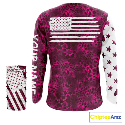 American flag pink camo fishing personalized patriotic UV Protection camouflage Women Fishing jerseys NQS5628