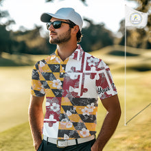 Load image into Gallery viewer, Maryland Flag tropical flower pattern Mens Golf polo shirts Custom mens patriotic golf shirts NQS10064