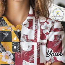 Load image into Gallery viewer, Maryland Flag tropical flower pattern Women Golf polo shirts Custom ladies patriotic golf shirts NQS10064