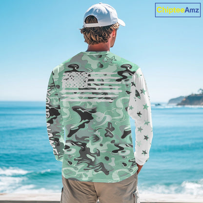 American flag Light green camo fishing personalized patriotic UV Protection camouflage Fishing jersey NQS10366