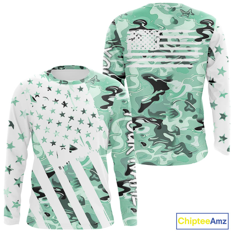 American flag Light green camo fishing personalized patriotic UV Protection camouflage Fishing jersey NQS10366