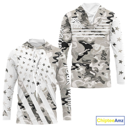 American flag Light gray camo fishing personalized patriotic UV Protection camouflage Fishing jersey NQS10367