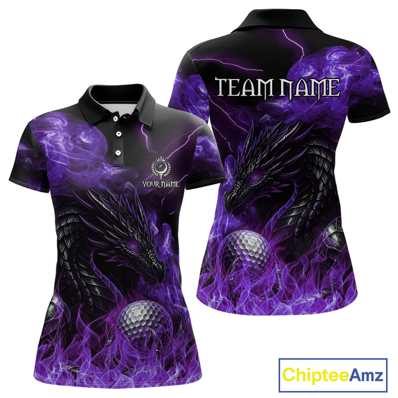 Purple Flame Dragon Women Golf polo shirts Custom Dragon team ladies golf outfit, gift for golf lover NQS10792