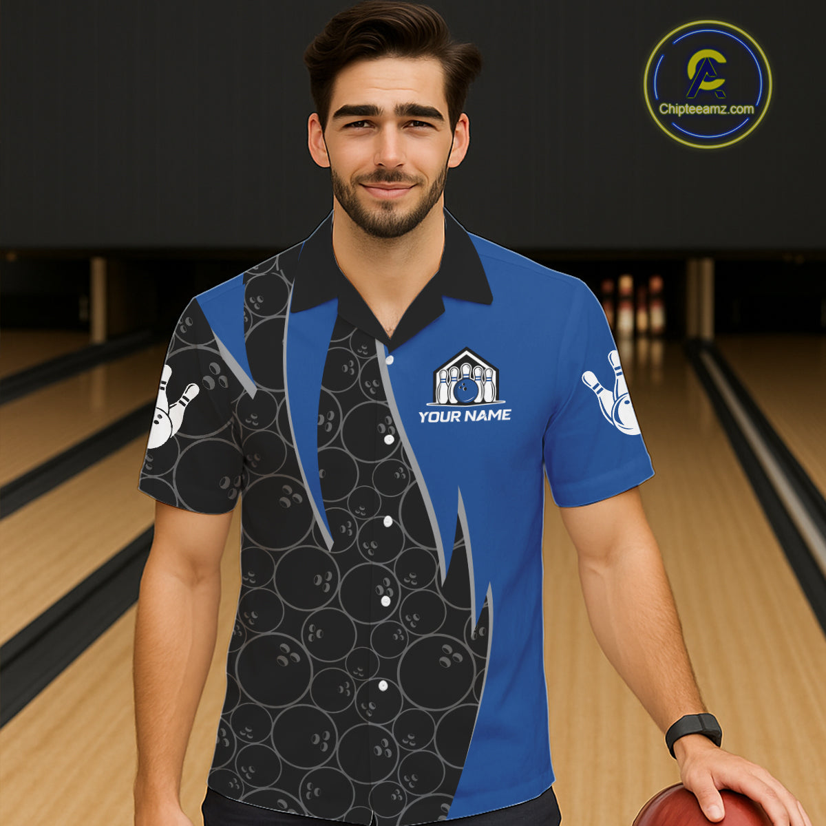 Black and blue lightning thunder shark hawaiian bowling jerseys custom team bowling outfit NQS11379
