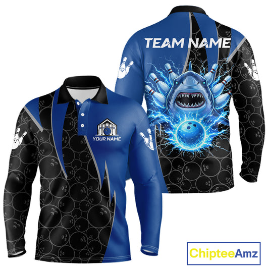 Black and blue lightning thunder shark bowling jerseys men custom bowling outfit men NQS11379