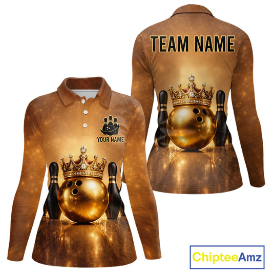 Black and Gold crown Bowling ball pins Bowling Shirts for Women Custom Bowling Team league jerseys NQS11593
