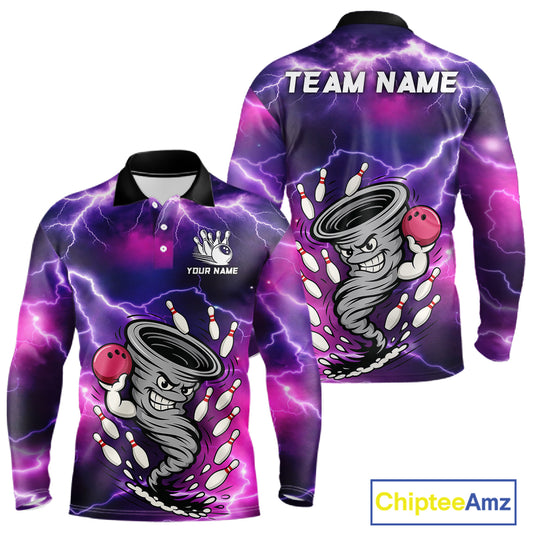 Custom Purple Bowling Jersey Lightning Thunder Funny tornado Bowling Shirts for Men, bowling uniforms NQS11594