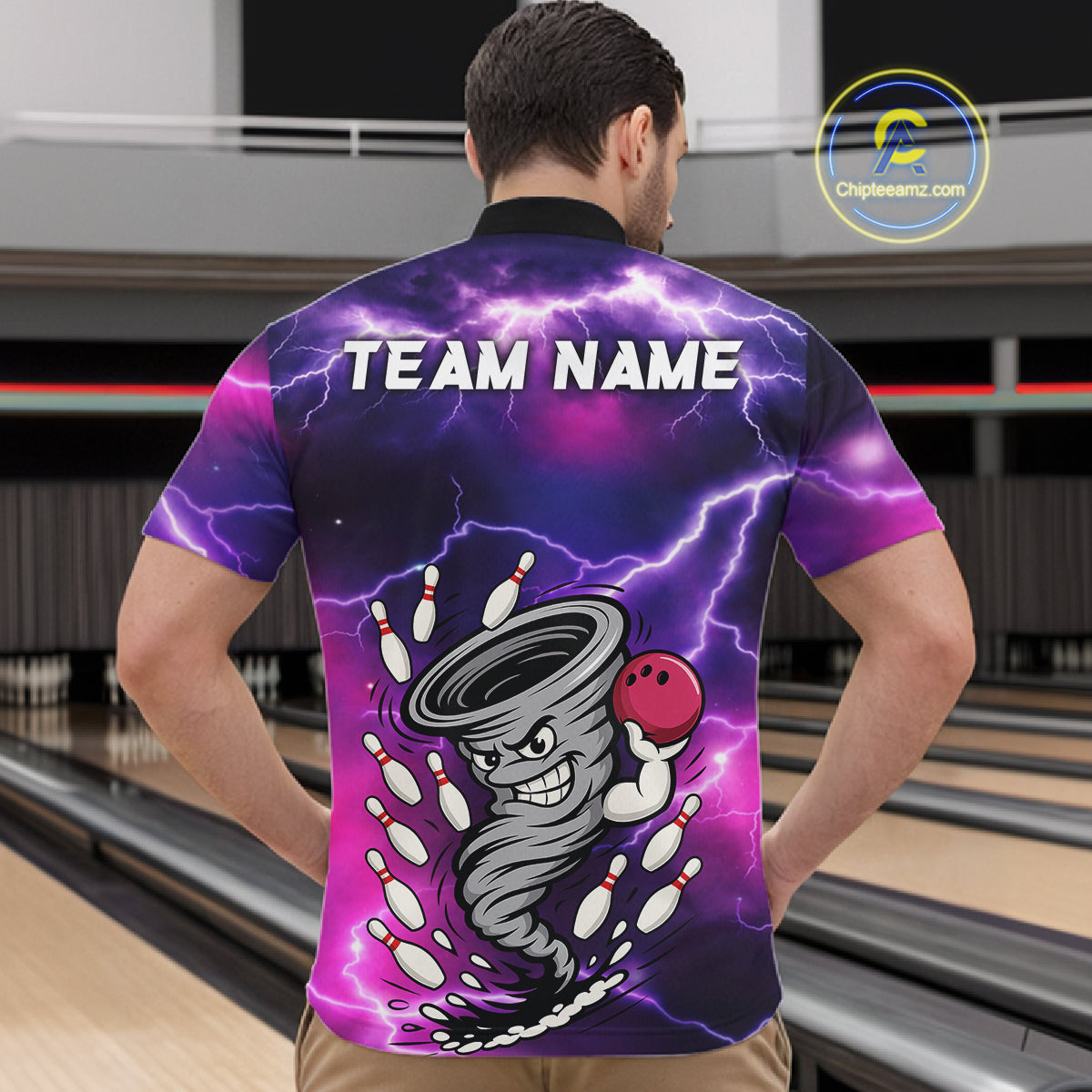 Custom Purple Bowling Jersey Lightning Thunder Funny tornado Bowling Shirts for Men, bowling uniforms NQS11594