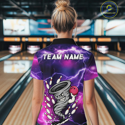 Custom Purple Bowling Jersey Lightning Thunder Funny tornado Womens Bowling Shirts, bowling uniforms NQS11594