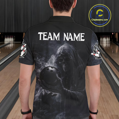 Custom Smoke Skull reaper Bowling Polo, 1/4 Zip Shirts for Men, Team bowling outfit Jerseys NQS11596