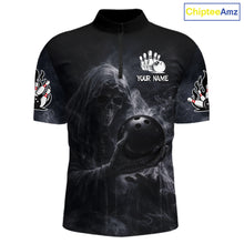 Load image into Gallery viewer, Custom Smoke Skull reaper Bowling Polo, 1/4 Zip Shirts for Men, Team bowling outfit Jerseys NQS11596