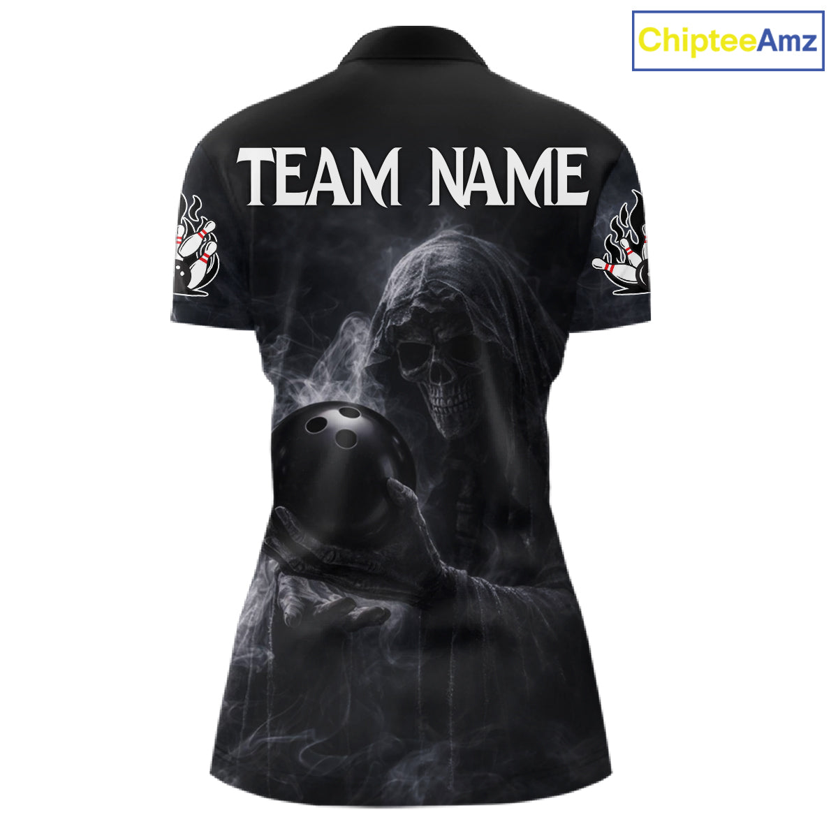 Custom Smoke Skull reaper Bowling Polo, 1/4 Zip Shirts for Women, Team bowling outfit Jerseys NQS11596