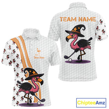 Load image into Gallery viewer, Funny Mens golf polo shirt custom Halloween flamingo pattern white golf shirts NQS10377