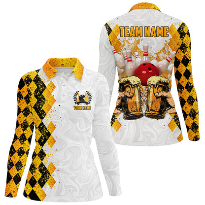 Bowling Beer argyle pattern Custom Bowling Polo, 1/4 zip Shirts For Women Bowling Team League Jersey NQS8423