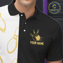 Load image into Gallery viewer, Black and white retro vintage Bowling polo, 1/4 Zip shirts for Men custom Bowling team jerseys | Gold NQS10808