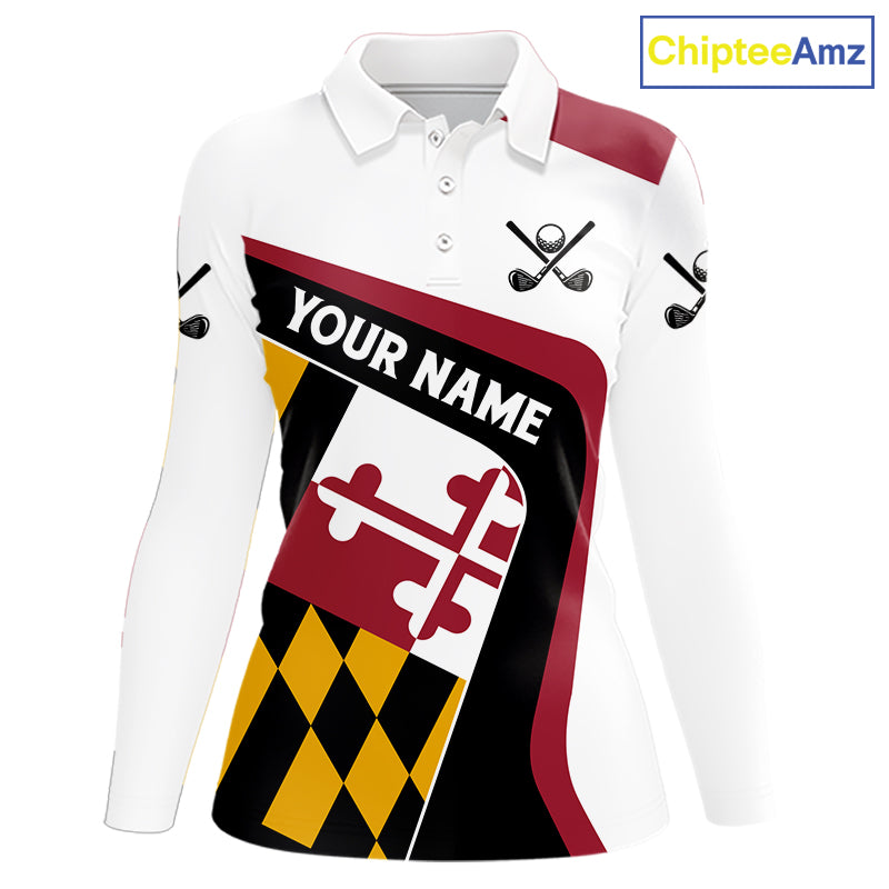 Personalized Maryland flag Women golf polo shirts custom patriotic ladies golf outfit NQS11386
