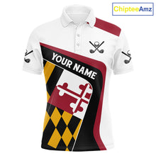 Load image into Gallery viewer, Personalized Maryland flag mens golf polo shirts custom patriotic golf outfit men NQS11386