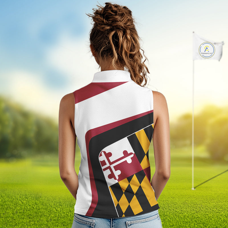 Personalized Maryland flag Womens golf shirts sleeveless custom patriotic ladies golf outfit NQS11386