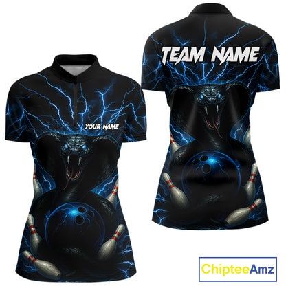 Personalized Blue Thunder Lightning Cobra Snake Women Bowling Shirt Custom Name Bowling Team Jersey NQS9834