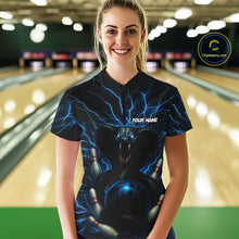 Load image into Gallery viewer, Personalized Blue Thunder Lightning Cobra Snake Women Bowling Shirt Custom Name Bowling Team Jersey NQS9834