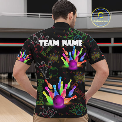 Colorful Neon Bowling shirts for men custom black bowling shirts, team bowling jerseys men NQS10984