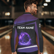 Load image into Gallery viewer, Black and Purple Lighting Flame Mens Bowling Polo, Quarter Zip Shirt Custom Team bowling jerseys NQS9320