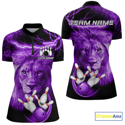 Personalized Purple Lightning Thunder Storm Lion Bowling Shirts For Women Custom Bowling Team Jerseys NQS9839