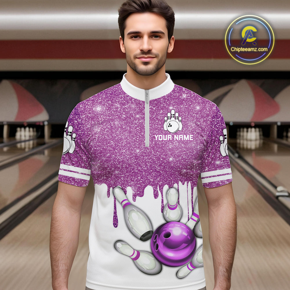 Pink glitter Bowling Shirts For Men Custom team bowling jerseys, Personalized bowling uniform NQS10813