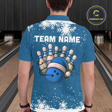 Load image into Gallery viewer, Blue Christmas Bowling snowflake Men's Bowling Polo, Quarter Zip shirts Custom Xmas Bowling Outfits NQS10995