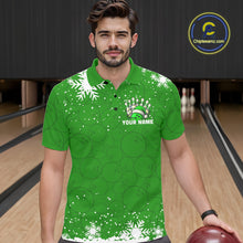 Load image into Gallery viewer, Green Christmas Bowling snowflake Men's Bowling Polo, Quarter Zip shirts Custom Xmas Bowling Outfits NQS10996