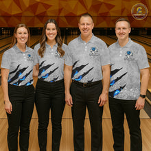 Load image into Gallery viewer, Blue flame bowling ball jerseys Gray grunge custom bowling shirts for men, bowling league shirts NQS11396