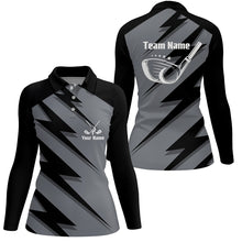 Load image into Gallery viewer, Personalized women golf polo shirts black lightning custom name and team name golf shirt, golfing gift NQS5407