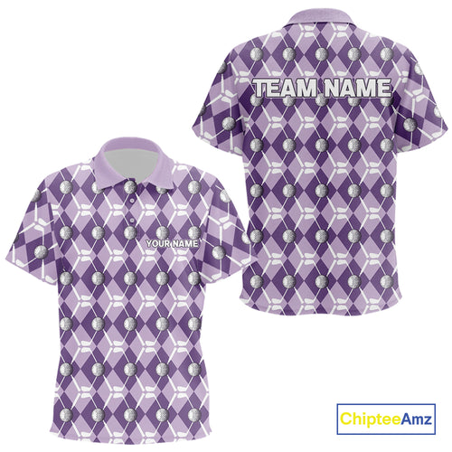 Kid golf polo shirt custom purple argyle plaid pattern golf attire for children, golfer gifts NQS10078