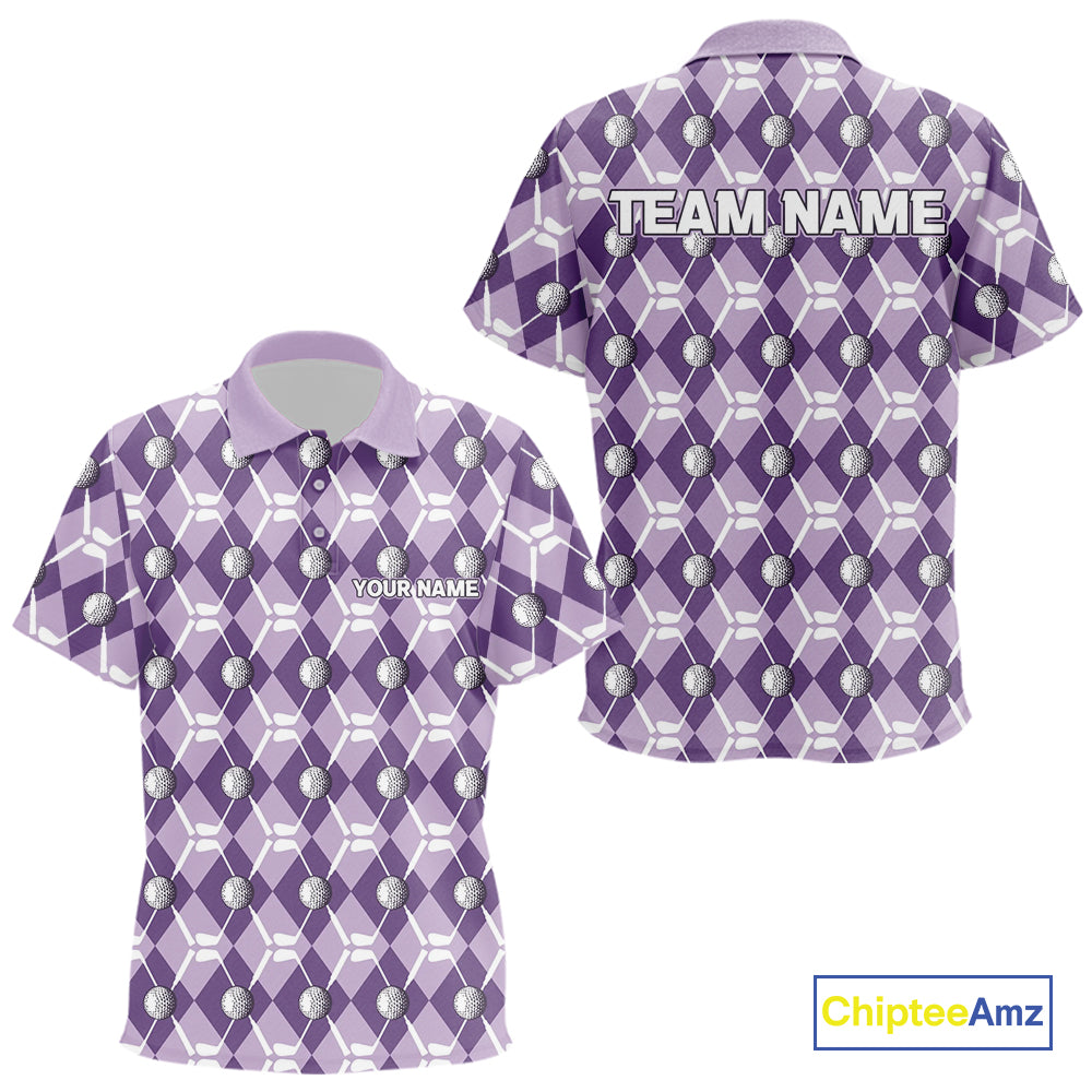 Kid golf polo shirt custom purple argyle plaid pattern golf attire for children, golfer gifts NQS10078