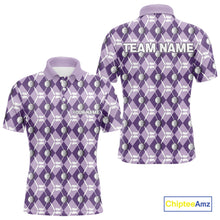 Load image into Gallery viewer, Mens golf polo shirts custom purple argyle plaid pattern golf attire for men, golfer gifts NQS10078