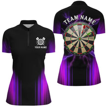 Load image into Gallery viewer, Black and Purple Light Darts Polo, Quarter Zip Shirt For Women Custom Darts Jerseys For Team NQS9334