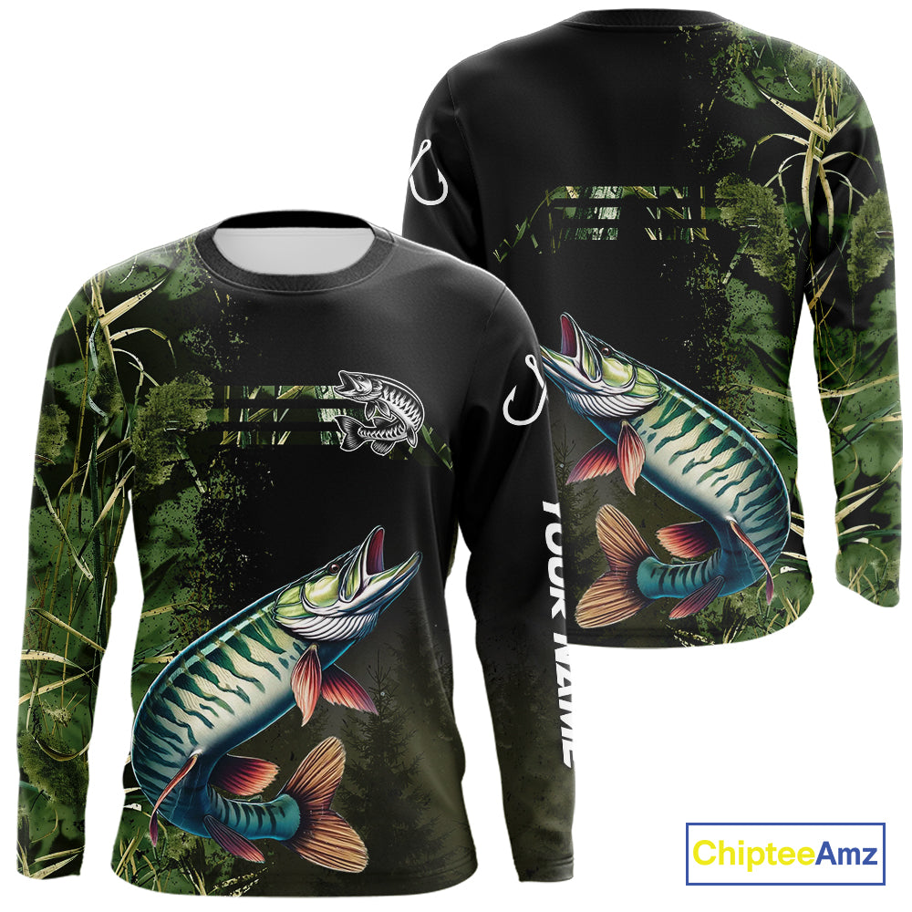 Musky fishing camouflage Custom performance long sleeve Fishing Shirts, Muskellunge Fishing jerseys NQS10081