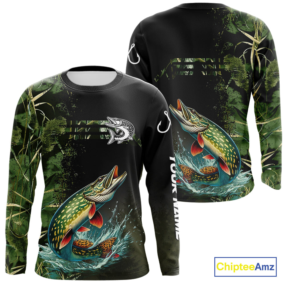 Northern Pike fishing camouflage Custom performance long sleeve Fishing Shirts, Pike Fishing jerseys NQS10082