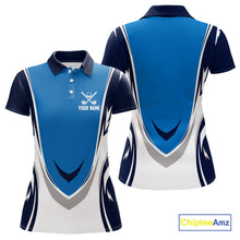 Load image into Gallery viewer, Blue and white Women golf polo shirts custom golf attire for ladies, gifts for golf lovers NQS10085