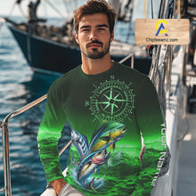 Load image into Gallery viewer, Personalized Mahi Mahi, Wahoo, Tuna Green Performance Fishing Shirt,compass offshore tournament Shirt NQS10234