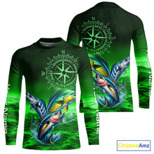 Load image into Gallery viewer, Personalized Mahi Mahi, Wahoo, Tuna Green Performance Fishing Shirt,compass offshore tournament Shirt NQS10234