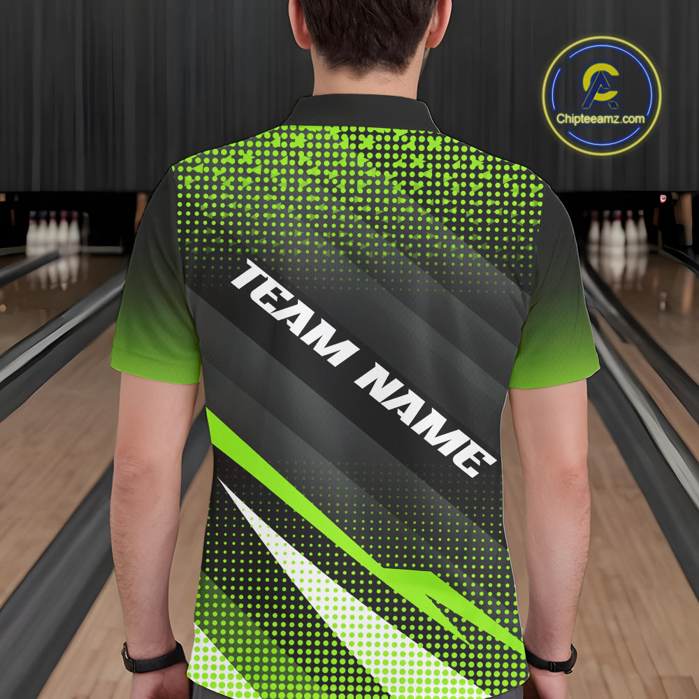 Green Bowling Custom Men Bowling Polo, Quarter zip Shirts Bowling Team Jerseys Bowling Tournament NQS10604