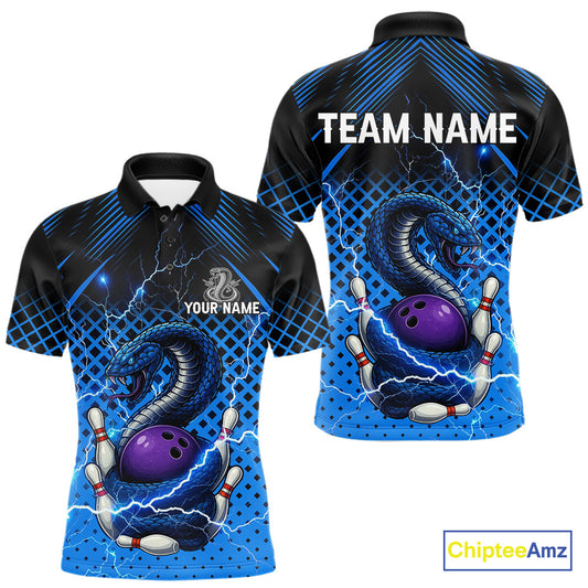 Black and Blue Lightning Thunder Cobra Snake Bowling Shirts For Men Custom Bowling Team League Jersey NQS11006