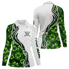 Load image into Gallery viewer, Custom White and Green shamrock pattern Women Golf Polo Shirts, St Patrick&#39;s day team ladies golf top NQS11208