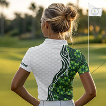Load image into Gallery viewer, Custom White and Green shamrock pattern Women Golf Polo Shirts, St Patrick&#39;s day team ladies golf top NQS11208