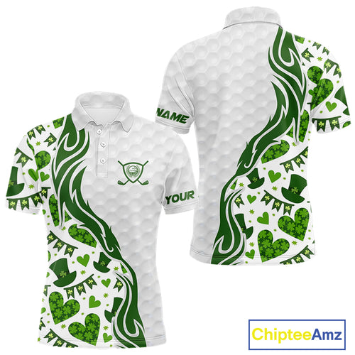 Custom White and Green St Patrick's day pattern Golf Polo Shirts For Men, team mens golf outfit NQS11209