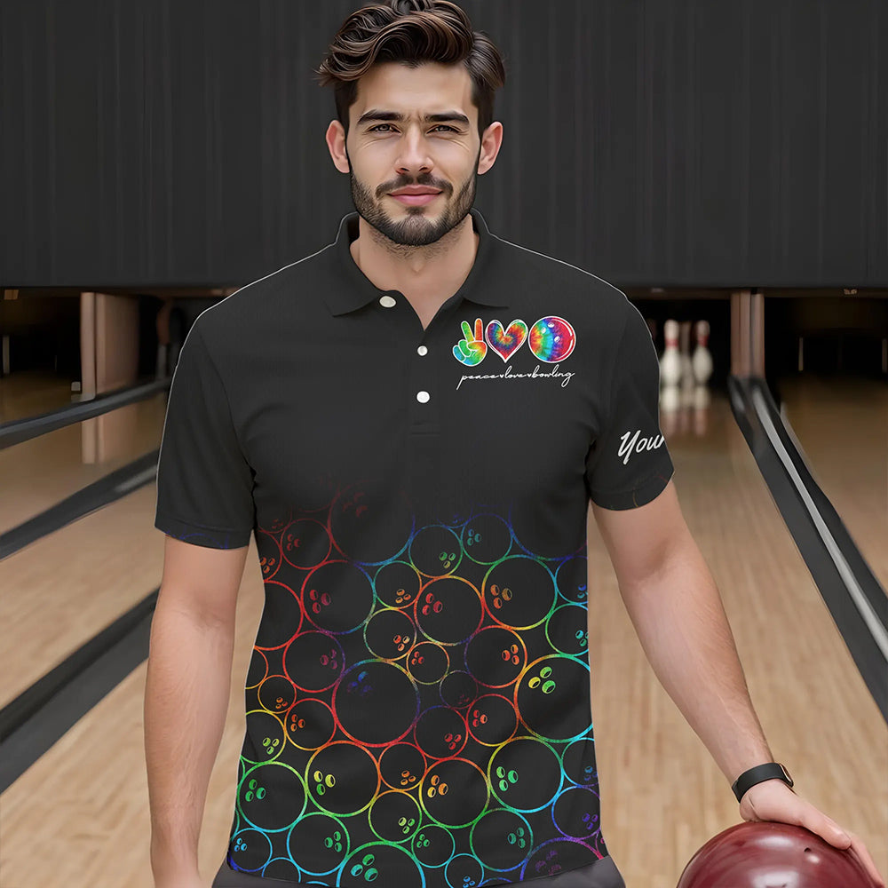 Colorful tie dye Black Bowling Camo Bowling Shirts for Men Custom Peace Love Bowling Team Jerseys NQS9483