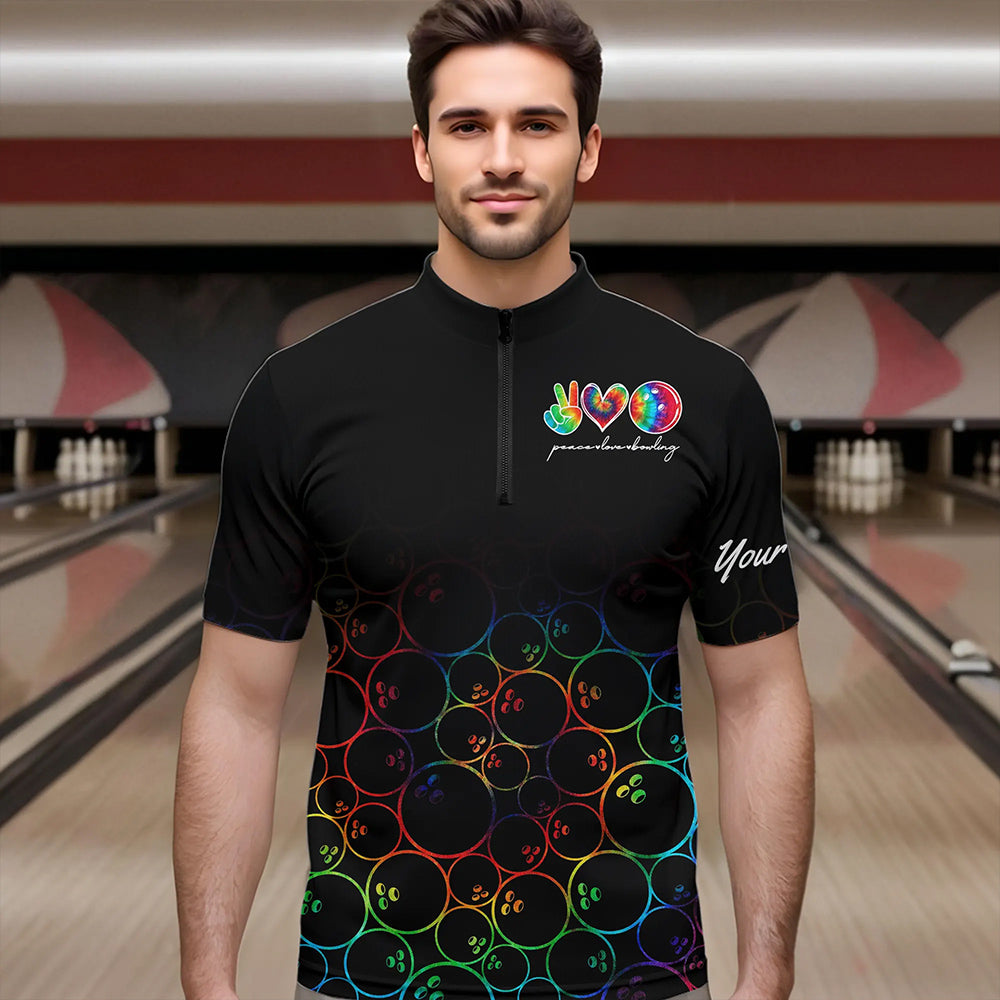 Colorful tie dye Black Bowling Camo Bowling Shirts for Men Custom Peace Love Bowling Team Jerseys NQS9483