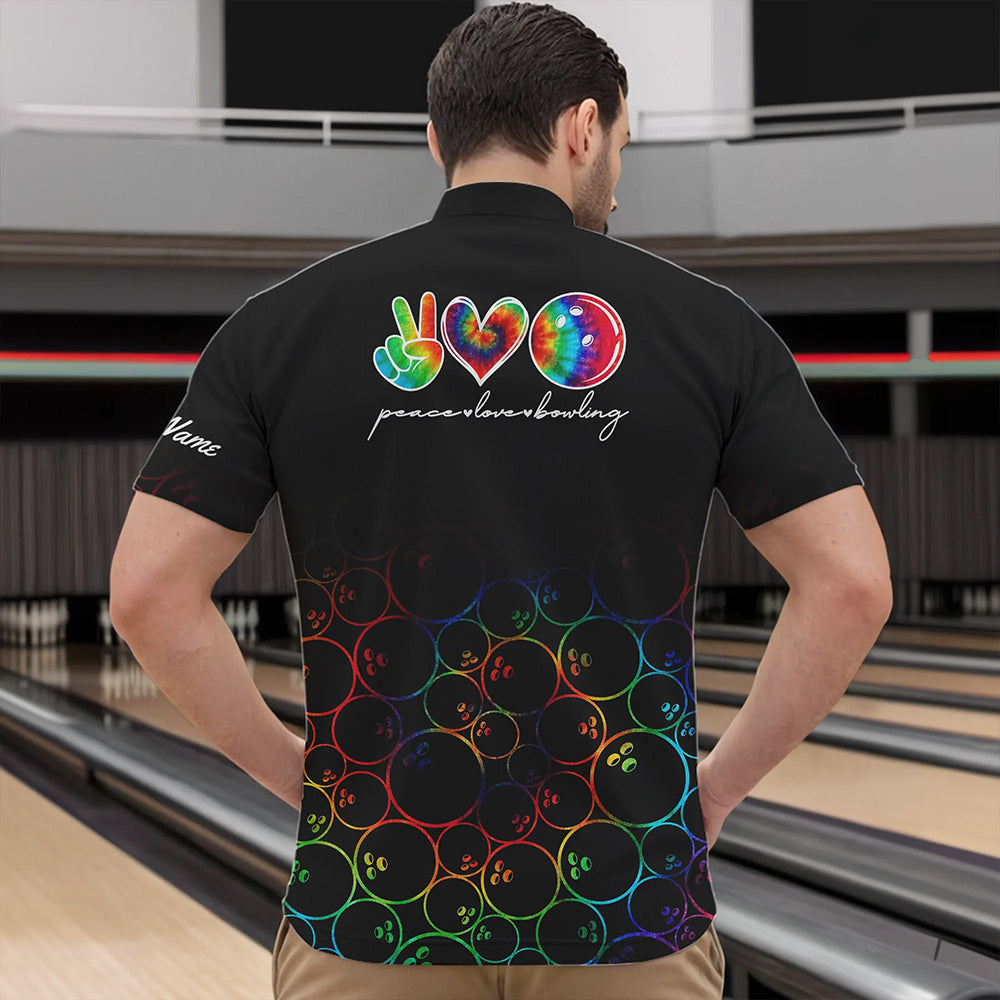 Colorful tie dye Black Bowling Camo Bowling Shirts for Men Custom Peace Love Bowling Team Jerseys NQS9483