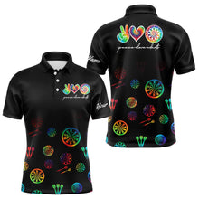 Load image into Gallery viewer, Personalized Colorful tie dye Black Camo Darts Shirts For Men Custom Peace Love Darts Team Jerseys NQS9484